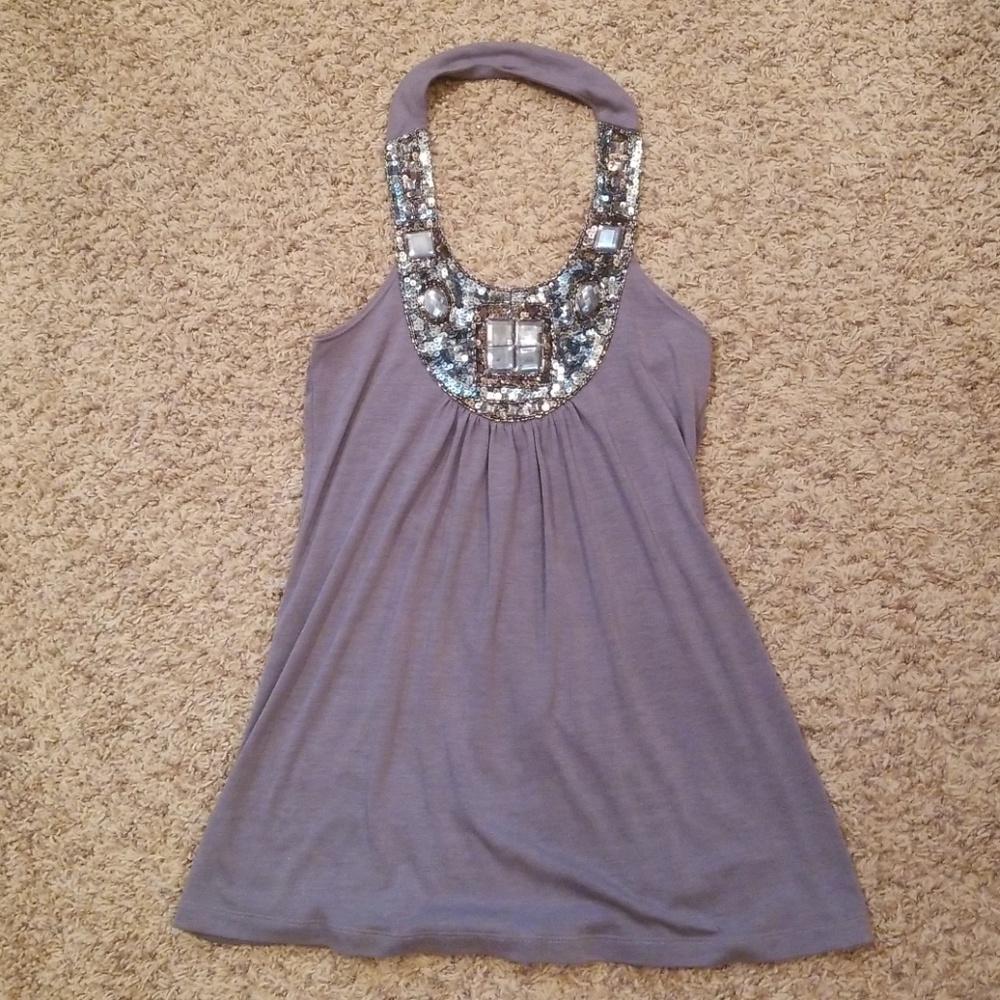 Fun gray beaded halter top